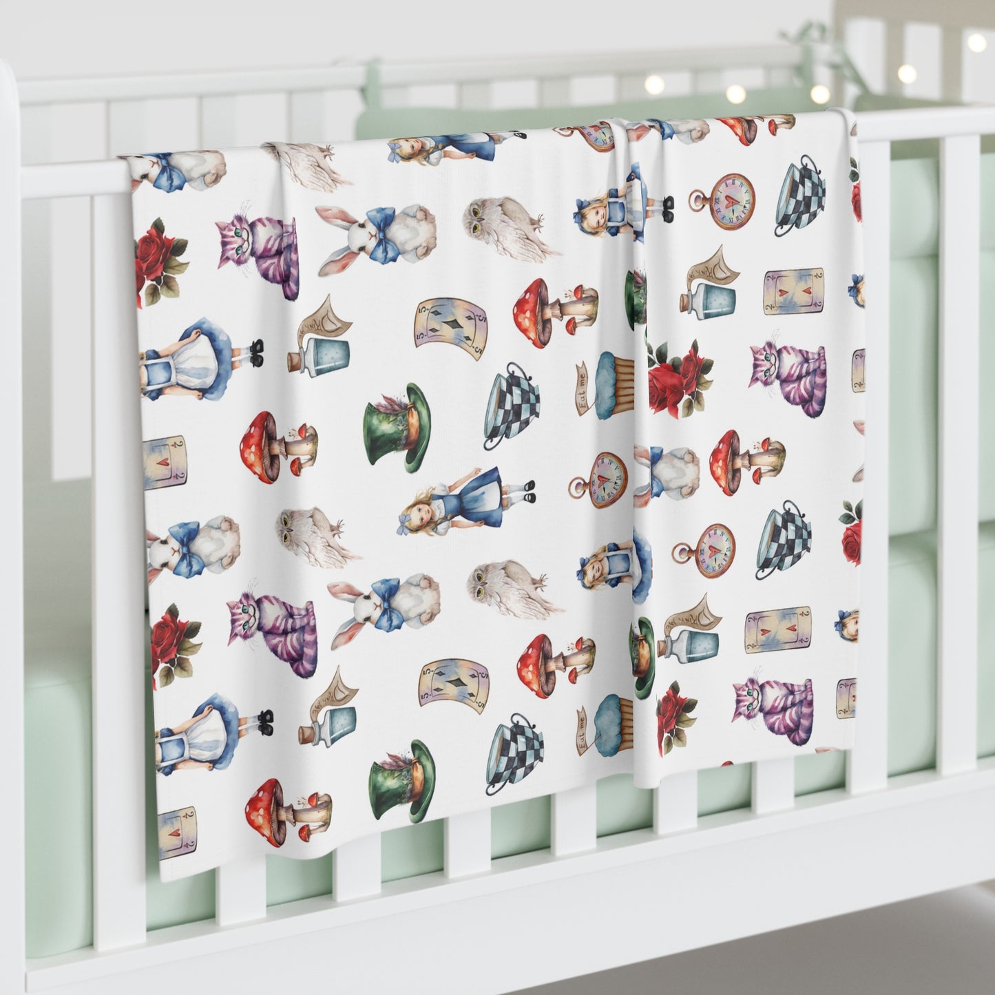 Alice in Wonderland Baby Swaddle Blanket, Baby Gift, Alice in Wonderland Nursery, Fairytale Nursery, Baby Shower Gift, Crib Sheet