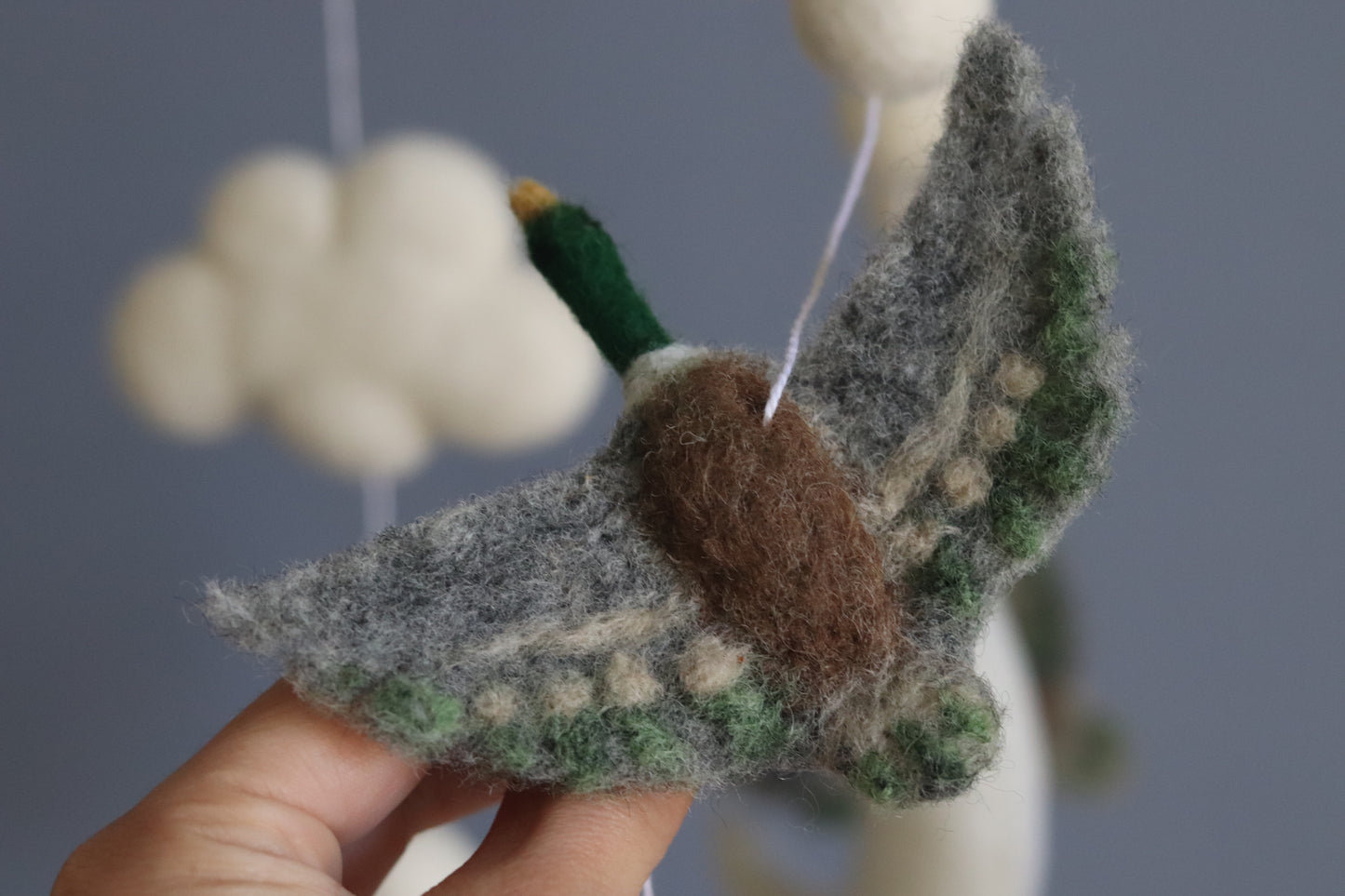 Needle Felted Flying Ducks with Dog Baby Mobile