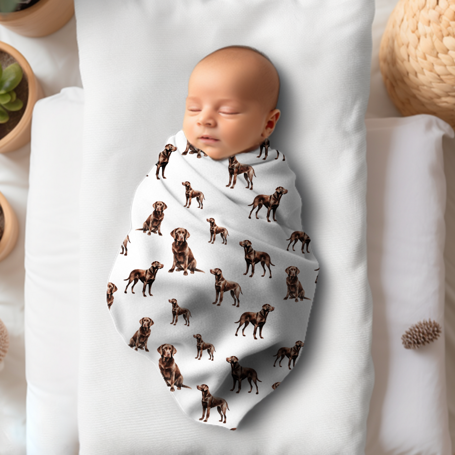 Chocolate Labrador Baby Swaddle Blanket, Baby Gift, Dog Nursery, Puppy Nursery, Lab Mom, Dog Mom, Baby Blanket, Baby Throw, Watercolor