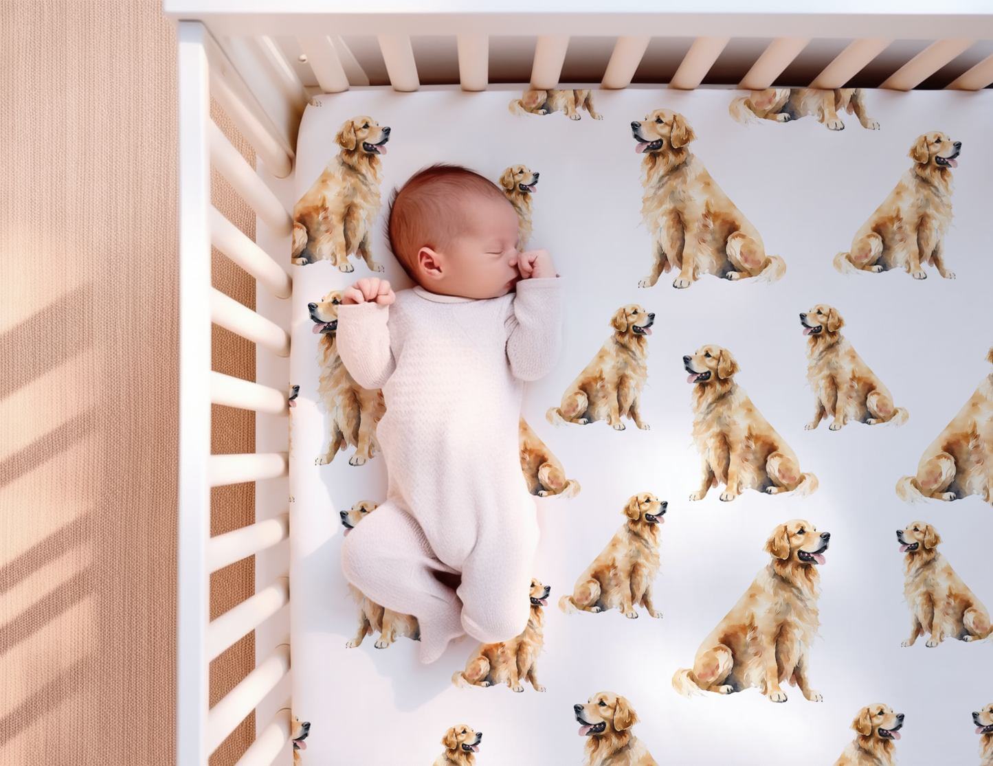 Golden Retriever Standard Crib Sheet. Dog nursery. Dog Lover Baby Shower Gift. Puppy Nursery Decor. New Baby Gift. Crib Sheet