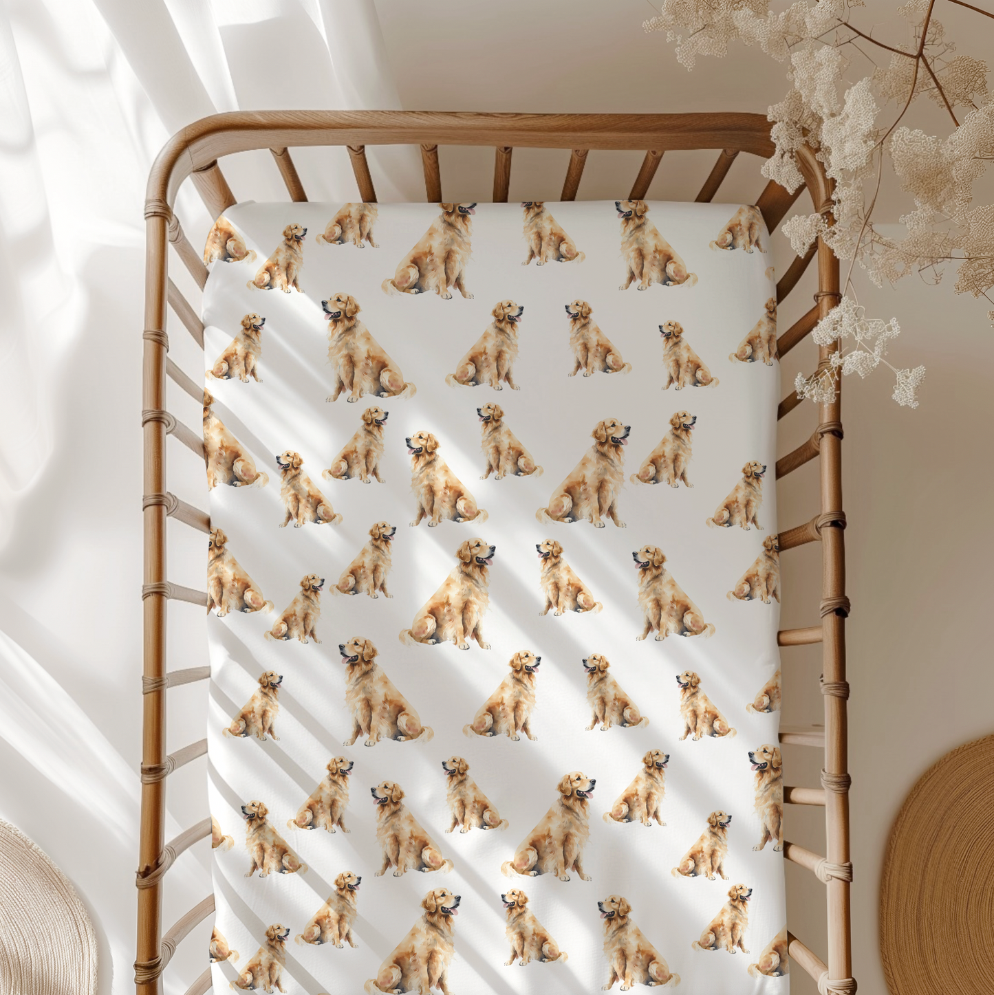 Golden Retriever Standard Crib Sheet. Dog nursery. Dog Lover Baby Shower Gift. Puppy Nursery Decor. New Baby Gift. Crib Sheet