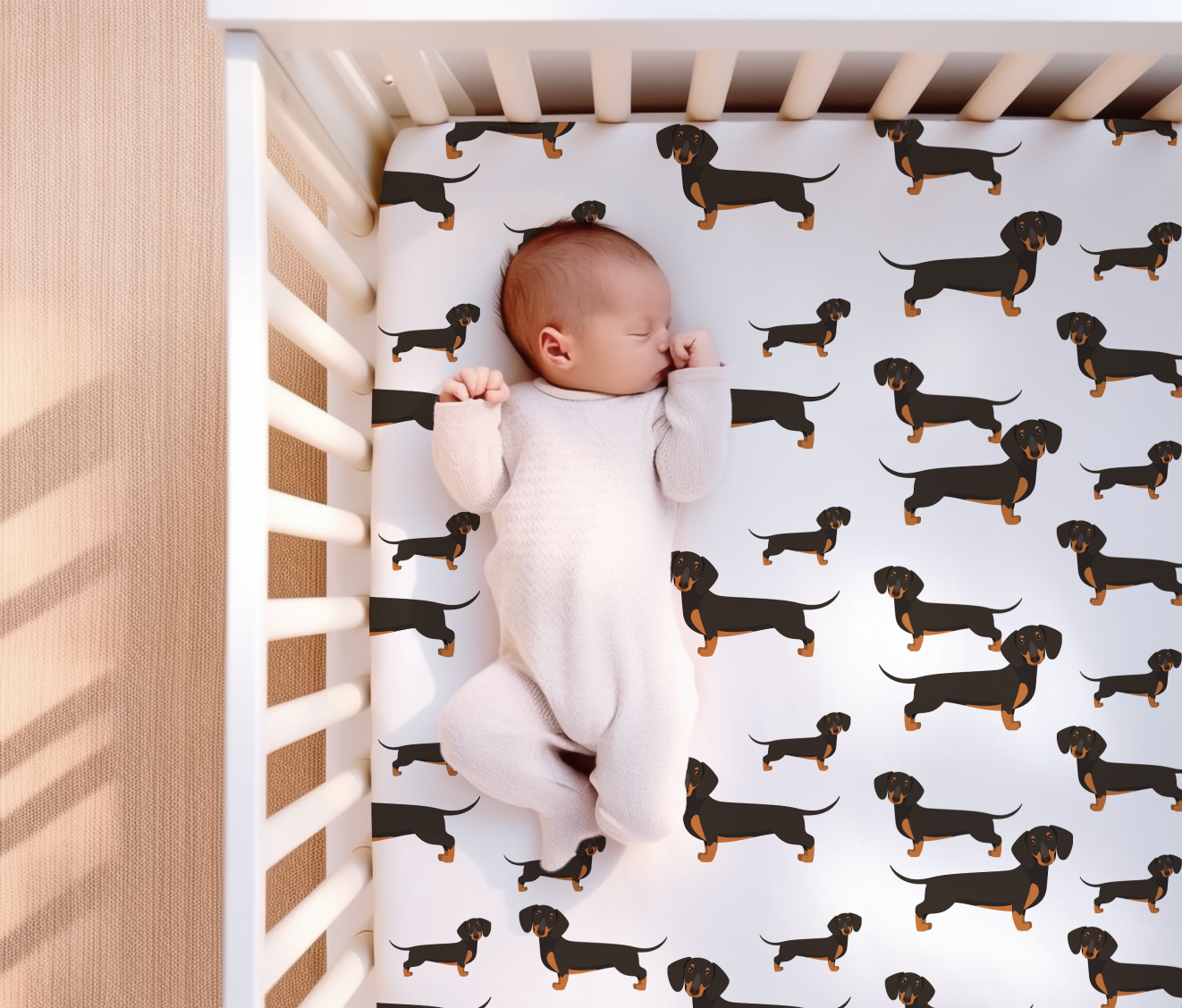 Dachshund Standard Crib Sheet. Weiner Dog. Dog nursery. Dog Lover Baby Shower Gift. Puppy Nursery Decor. New Baby Gift. Crib Sheet