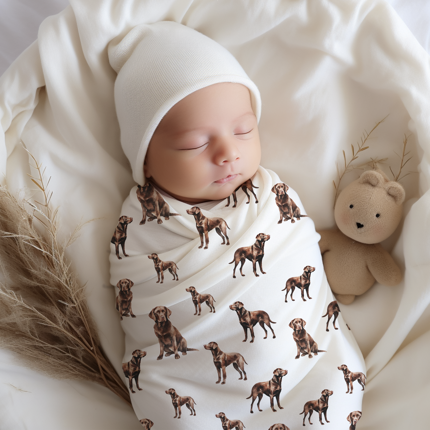Chocolate Labrador Baby Swaddle Blanket, Baby Gift, Dog Nursery, Puppy Nursery, Lab Mom, Dog Mom, Baby Blanket, Baby Throw, Watercolor