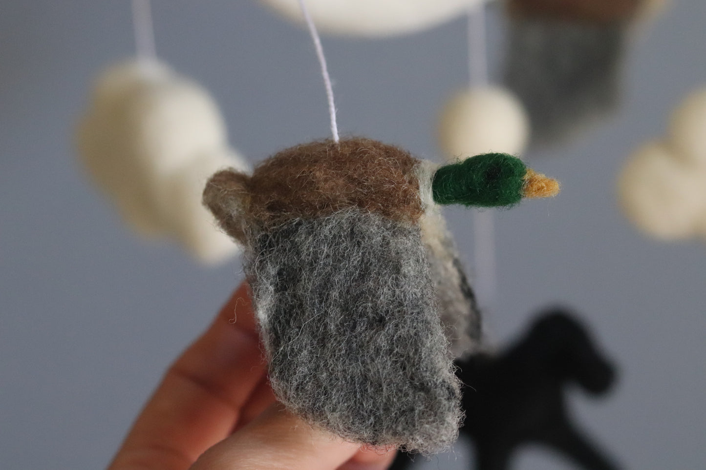 Needle Felted Flying Ducks with Dog Baby Mobile