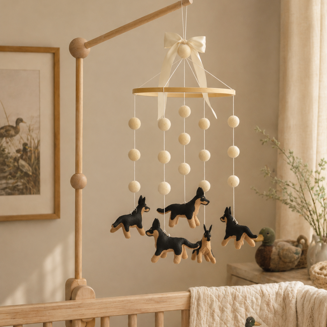 Handmade German Shepherd Baby Mobile | Handcrafted Dog Nursery Decor