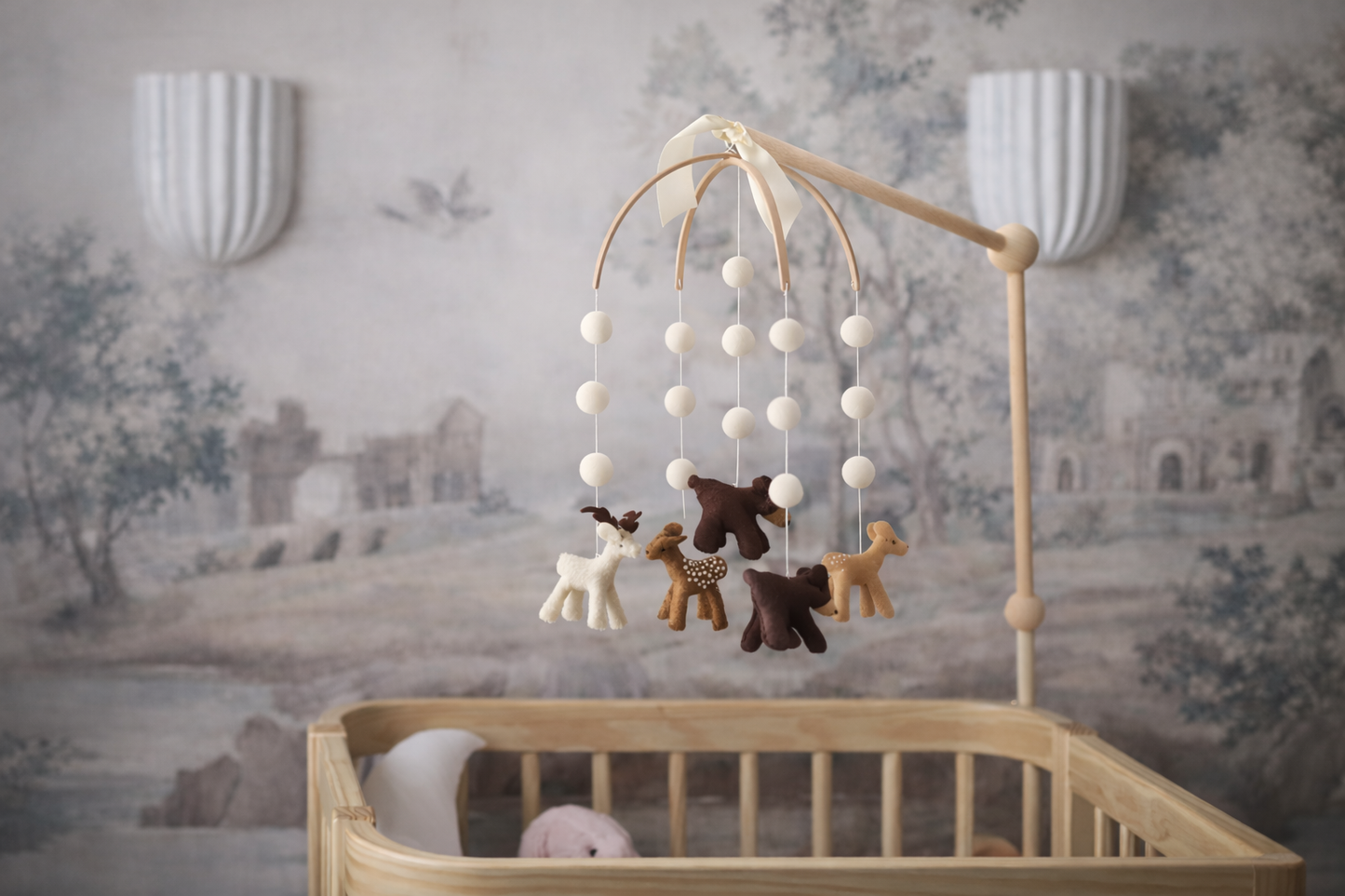 Whimsical Woodland Nursery Mobile: Handmade Felt Bear & Deer Crib Decor