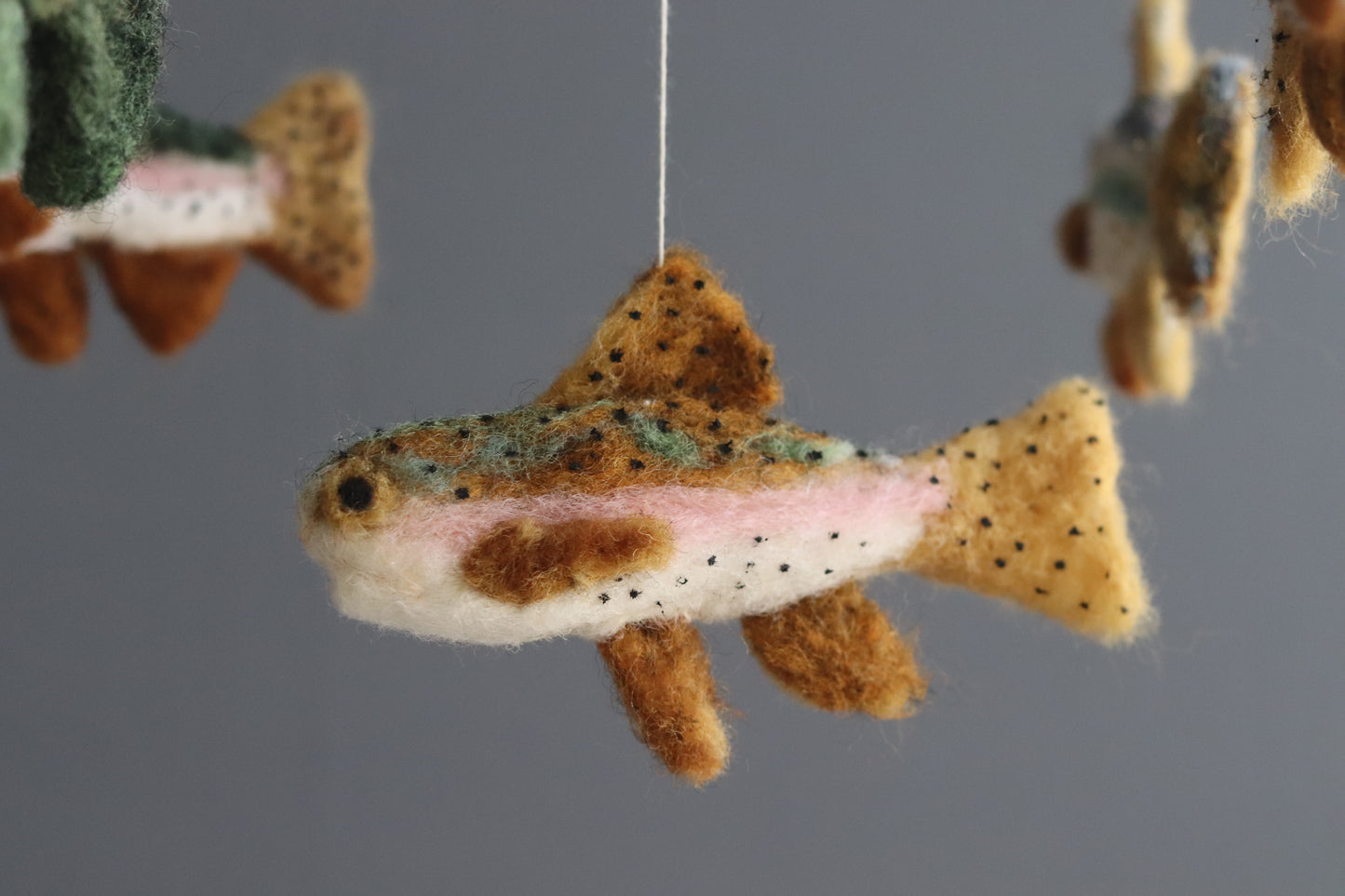 Needle Felted Trout Baby Mobile: Fishing . Lake Nursery