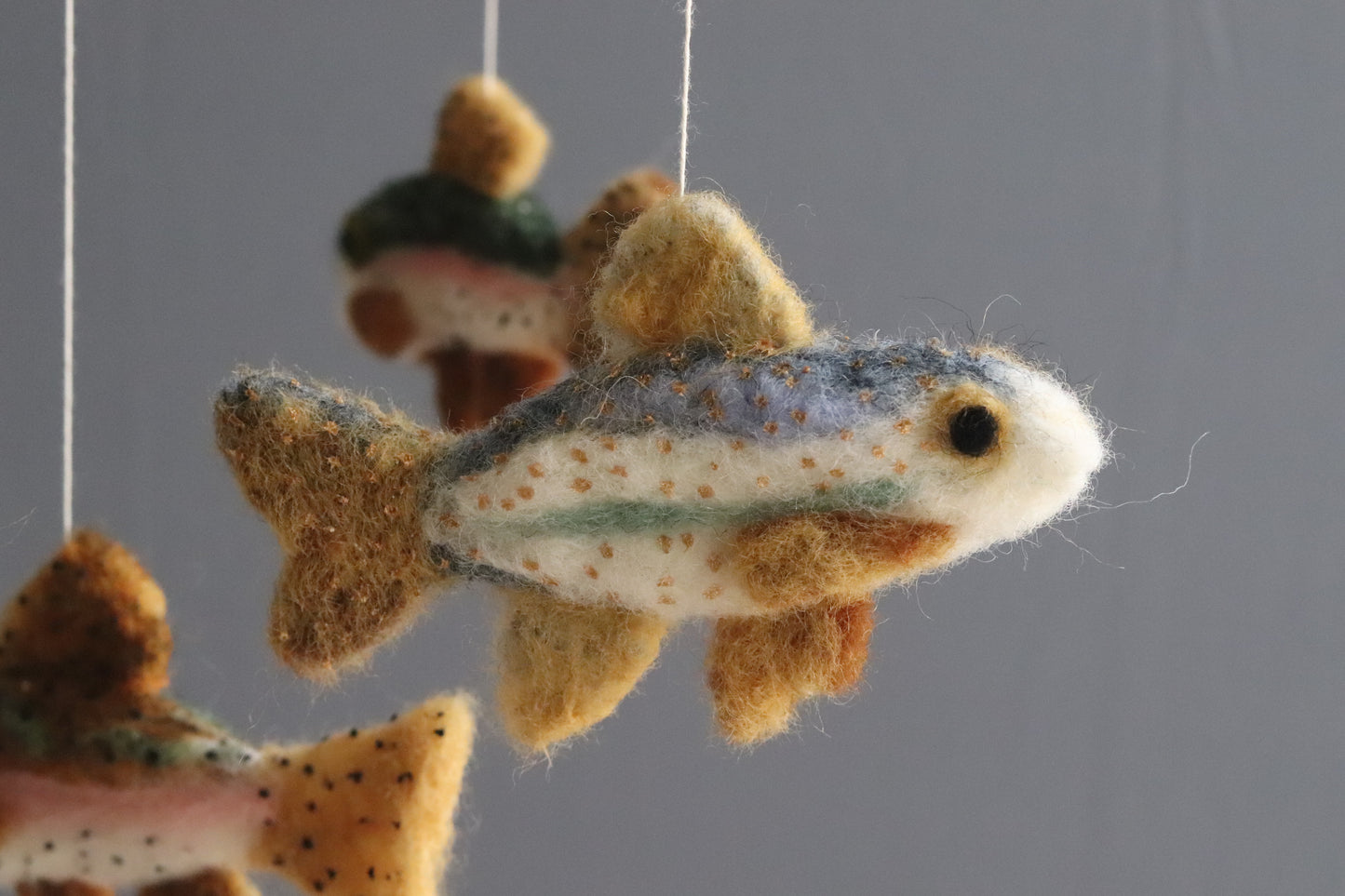 Needle Felted Trout Baby Mobile: Fishing . Lake Nursery