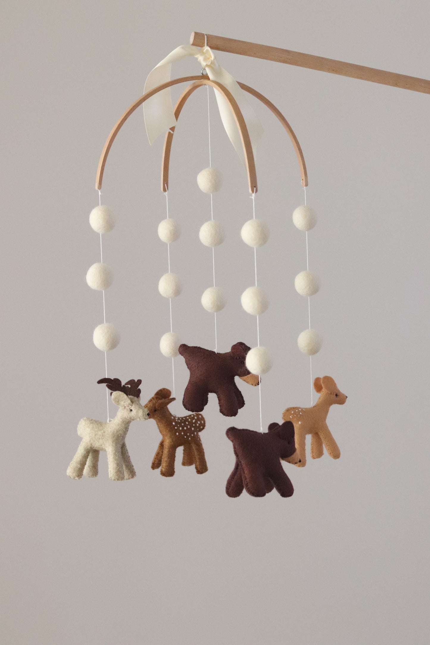 Whimsical Woodland Nursery Mobile: Handmade Felt Bear & Deer Crib Decor