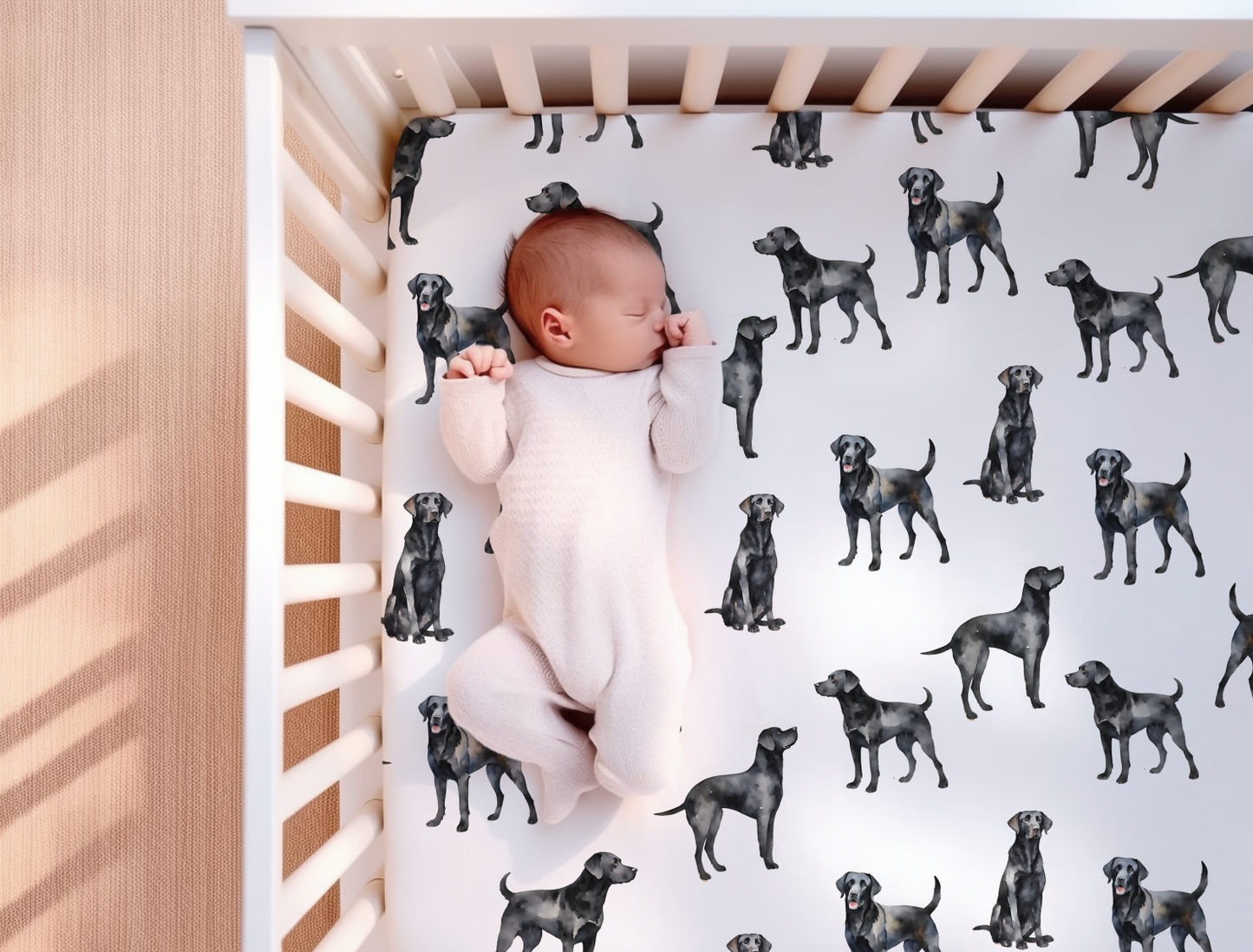 Black Lab Standard Crib Sheet. Dog nursery. Dog Lover Baby Shower Gift. Puppy Nursery Decor. New Baby Gift. Crib Sheet