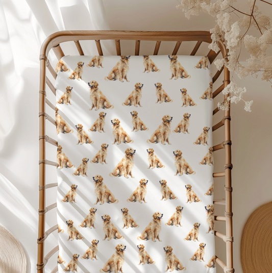 Golden Retriever Standard Crib Sheet. Dog nursery. Dog Lover Baby Shower Gift. Puppy Nursery Decor. New Baby Gift. Crib Sheet