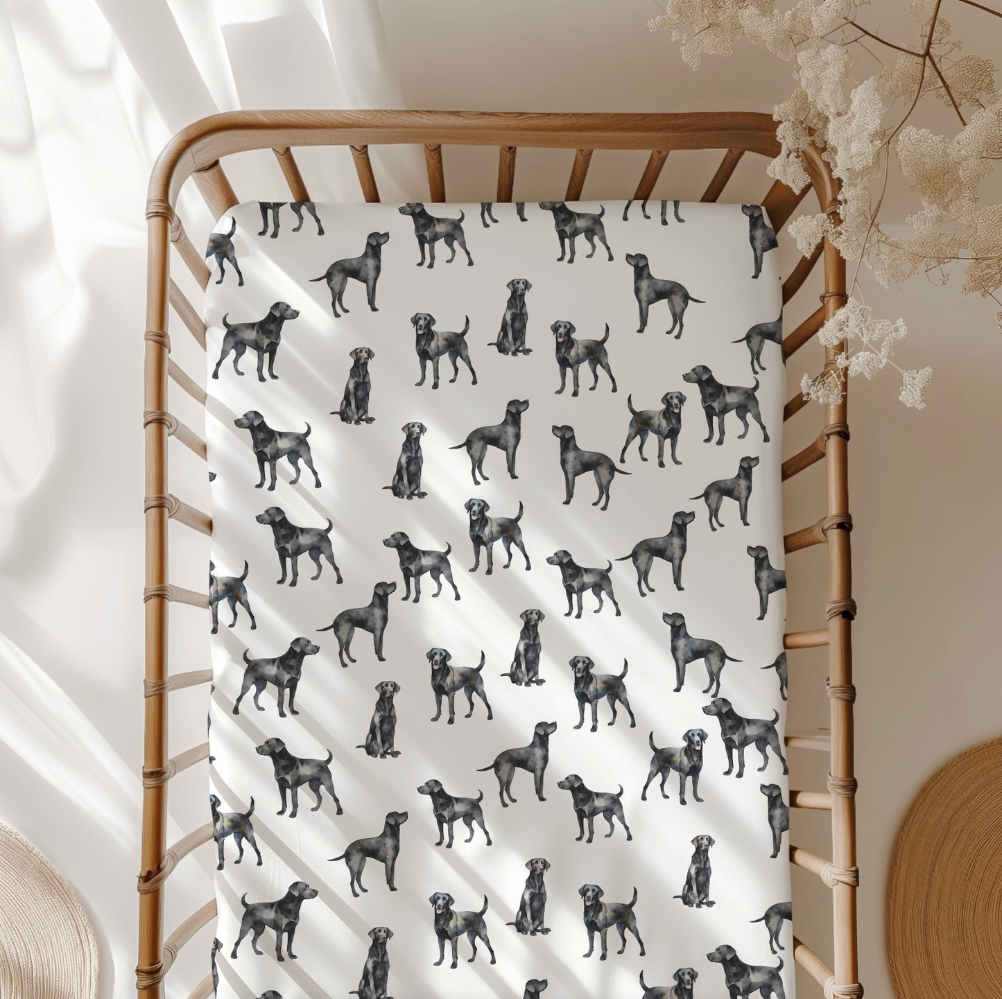 Black Lab Standard Crib Sheet. Dog nursery. Dog Lover Baby Shower Gift. Puppy Nursery Decor. New Baby Gift. Crib Sheet