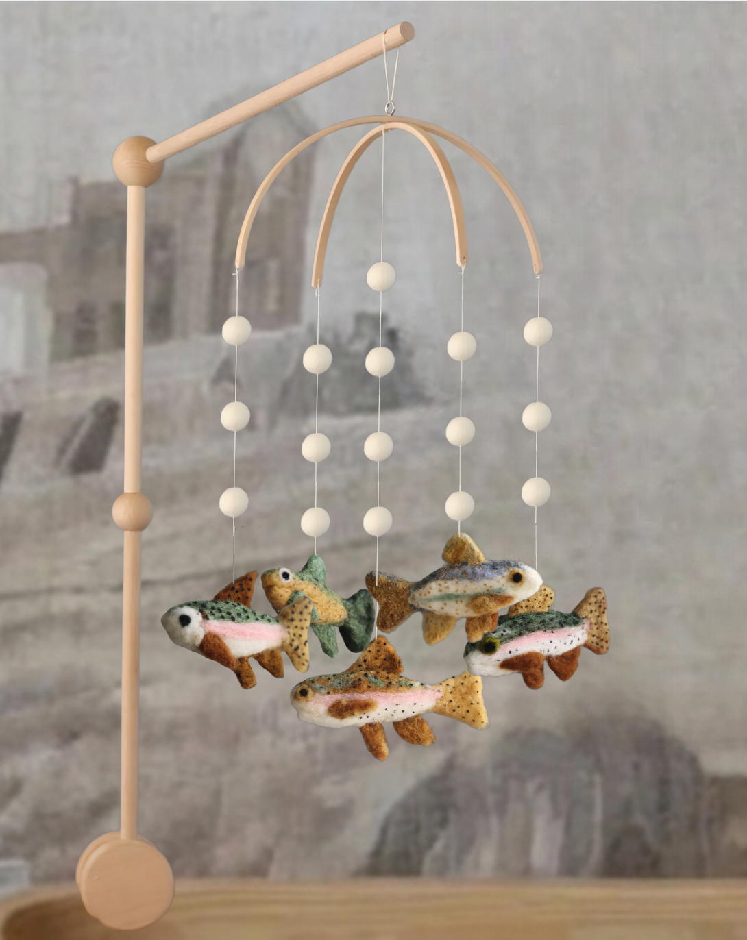 Needle Felted Trout Baby Mobile: Fishing . Lake Nursery