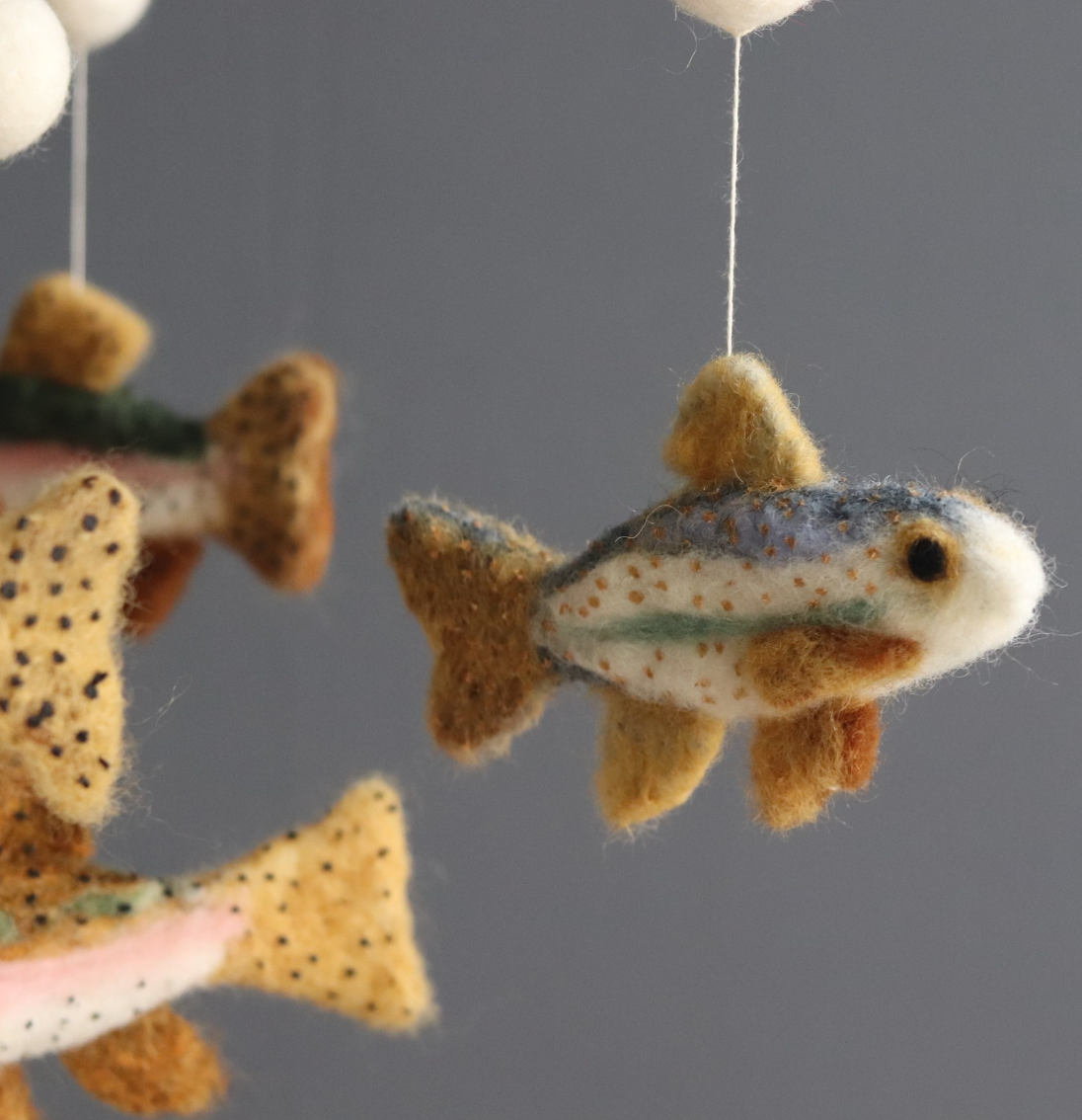 Needle Felted Trout Baby Mobile: Fishing . Lake Nursery