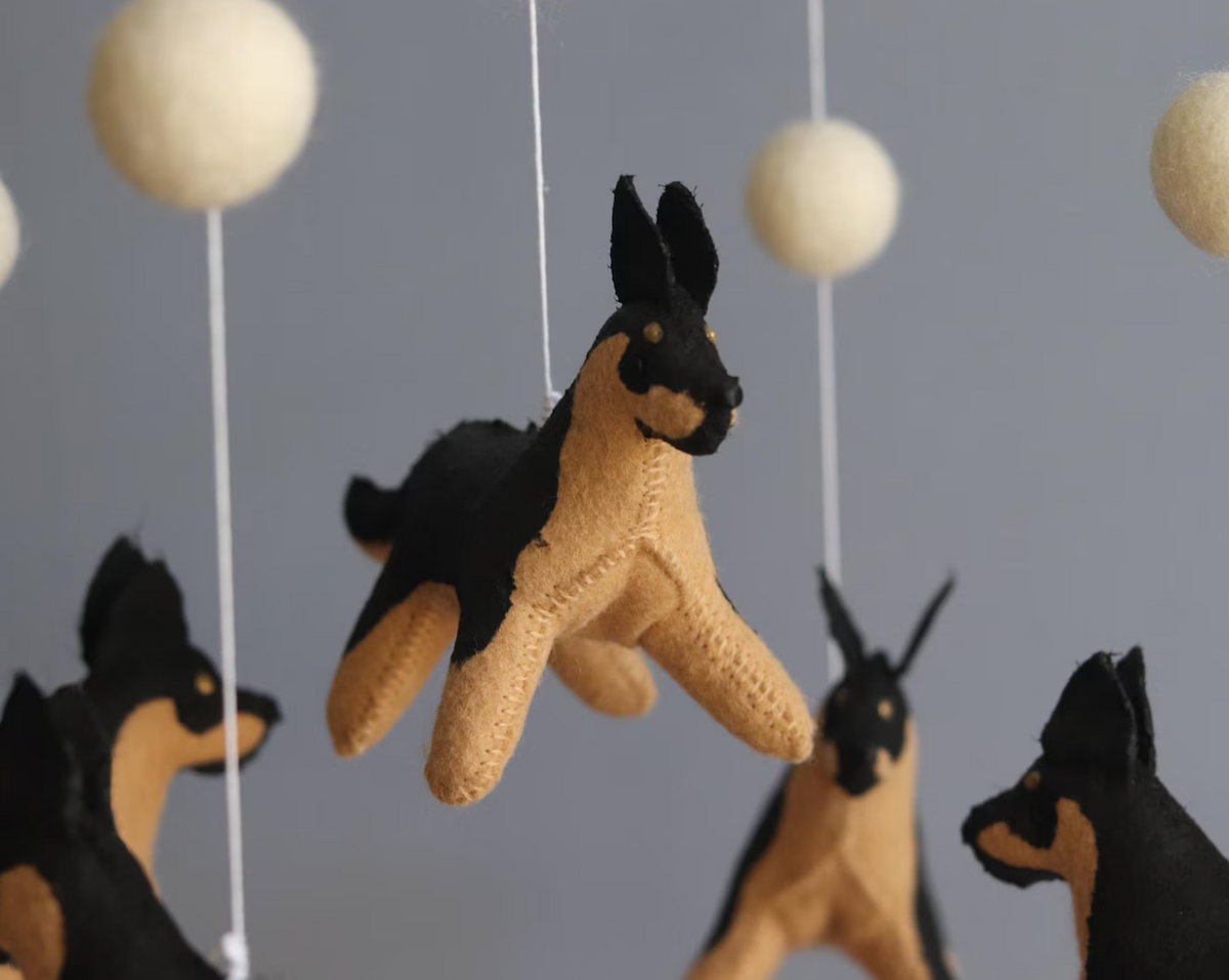 Handmade German Shepherd Baby Mobile | Handcrafted Dog Nursery Decor