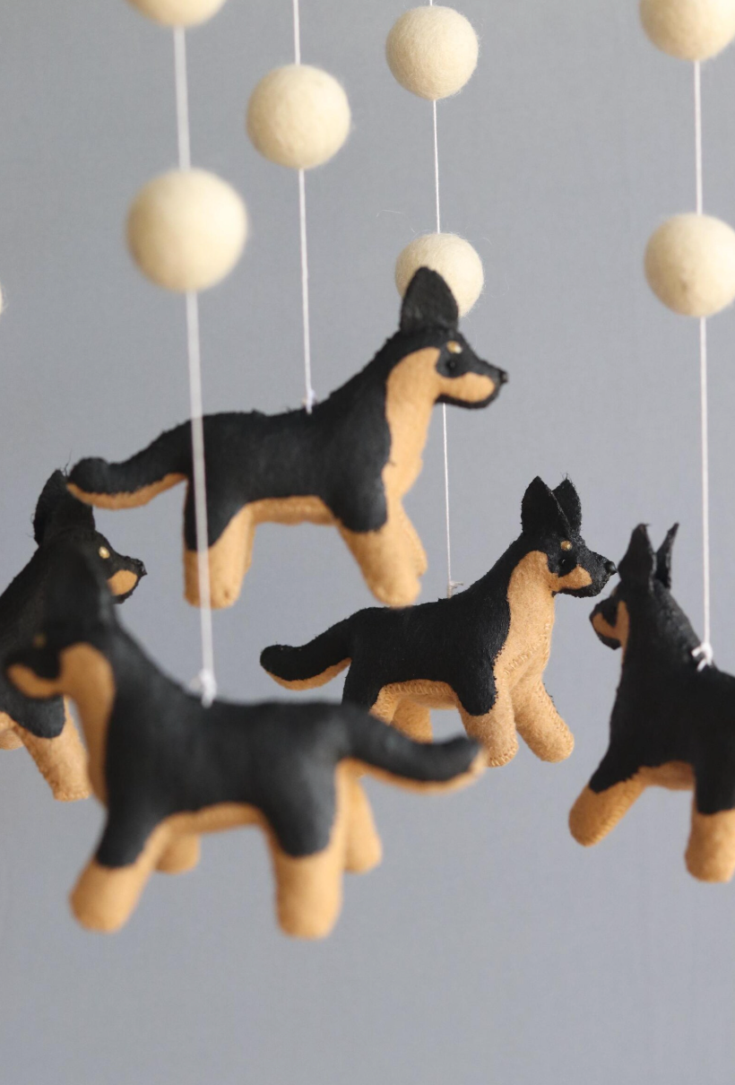 Handmade German Shepherd Baby Mobile | Handcrafted Dog Nursery Decor