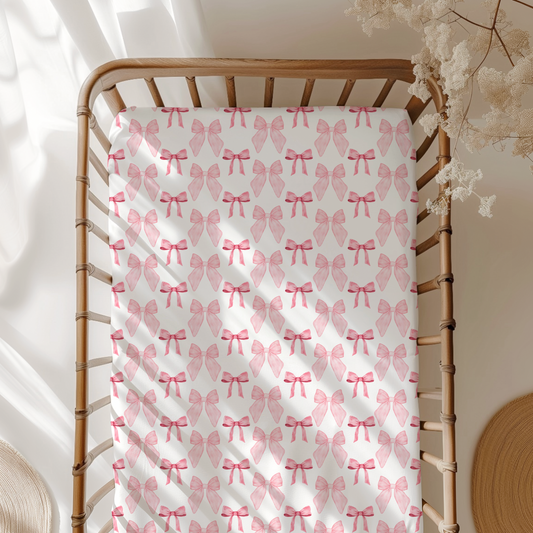 Pink Bow Baby Crib Sheets - Coquette Room Decor - Romantic Crib Sheet - Girl - Ballerina - Baby Girl