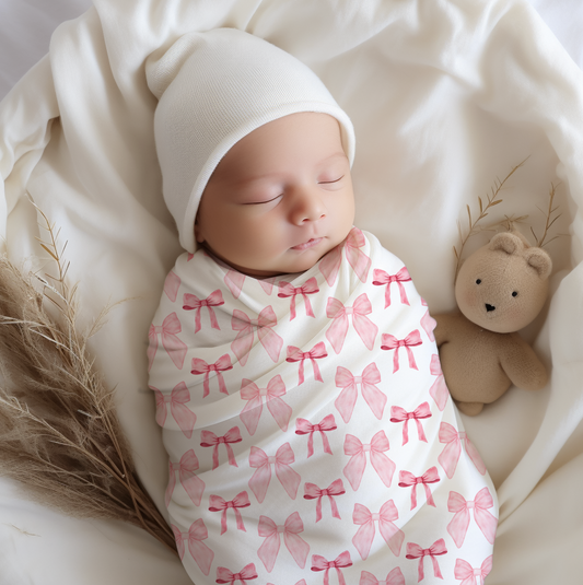 Pink Bow Baby Swaddle Blanket