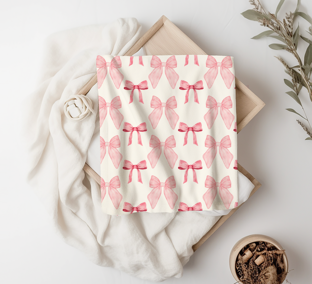 Pink Bow Baby Swaddle Blanket
