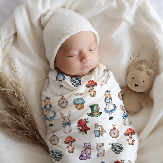 Alice in Wonderland Baby Swaddle Blanket, Baby Gift, Alice in Wonderland  Nursery, Fairytale Nursery, Baby Shower Gift, Crib Sheet