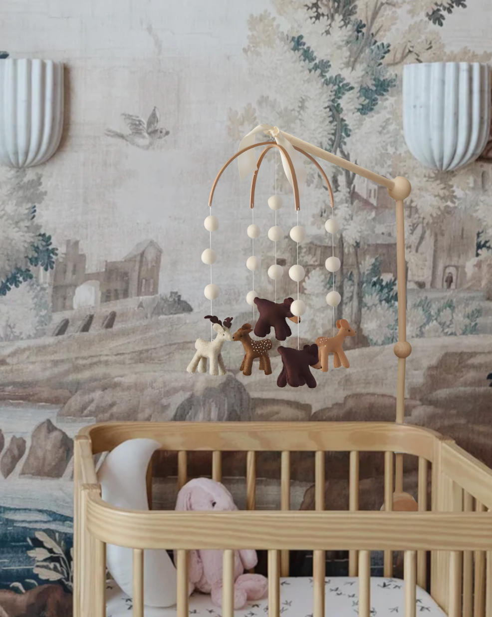 Whimsical Woodland Nursery Mobile: Handmade Felt Bear & Deer Crib Decor